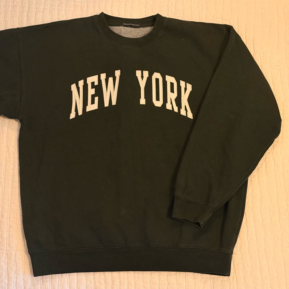 Brandy Melville New York Oversized Crewneck - Dark Green